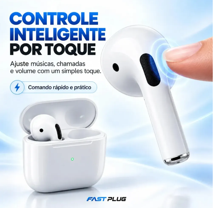 Fone De Ouvido Bluetooth Bateria de Longa Duração Pro 4 Branco Conecta Rápido Fast Plug Com Case Carregador E Microfone